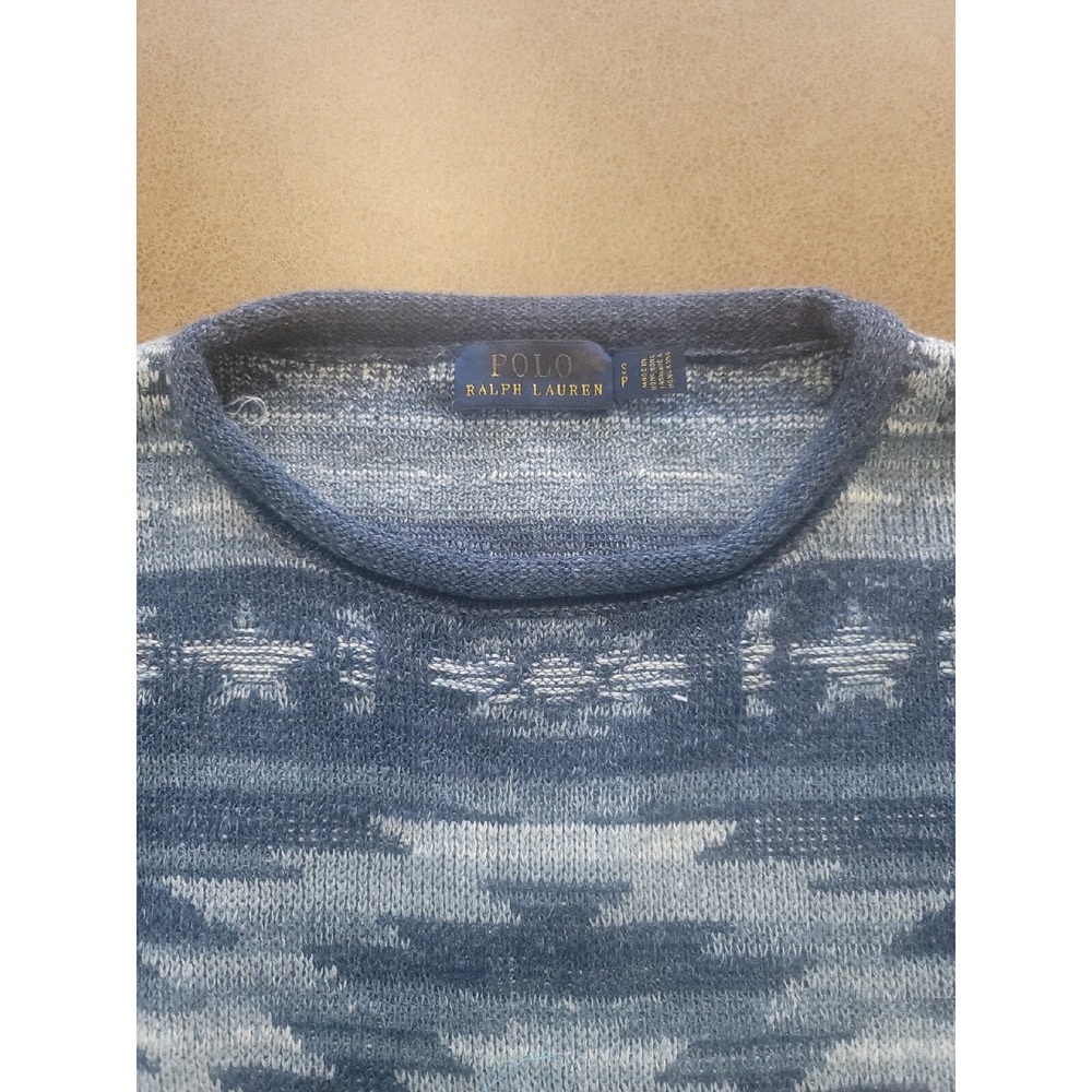 Polo Ralph Lauren Women Southwestern Aztec Linen Blend Sweater Blue S - Picture 2 of 2